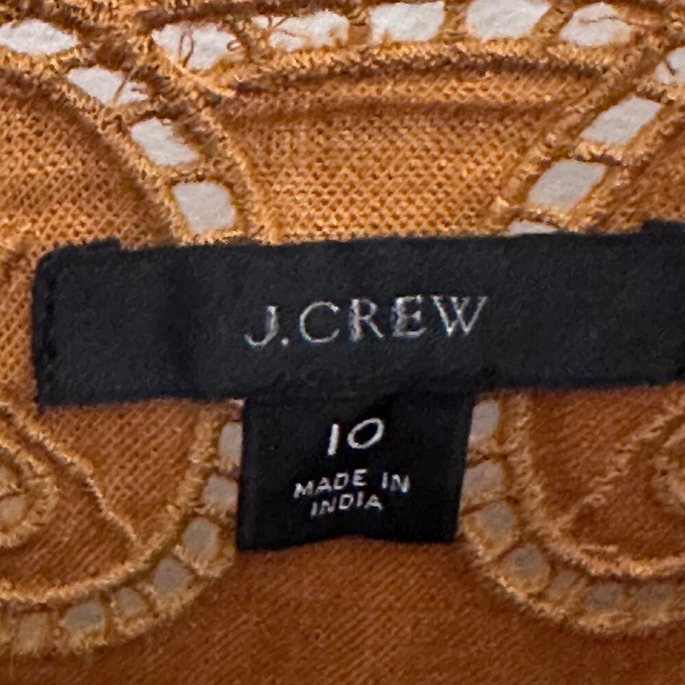 J. Crew golden brandy linen drawstring dress with embroidery size 10 - Picture 3 of 8